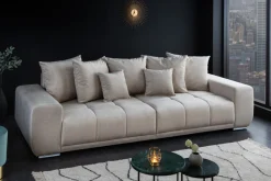Big Sofa ELEGANCIA 285cm champagner beige Vogue Velours Samt inkl. Kissen Federkern
