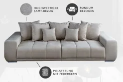 Big Sofa ELEGANCIA 285cm champagner beige Vogue Velours Samt inkl. Kissen Federkern