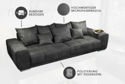 Big Sofa ELEGANCIA 285cm grau Microfaser XXL Couch inkl. Kissen Federkern