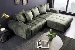 Big Sofa ELEGANCIA 285cm moosgrün Microfaser XXL Couch inkl. Kissen Federkern