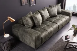 Big Sofa ELEGANCIA 285cm moosgrün Microfaser XXL Couch inkl. Kissen Federkern