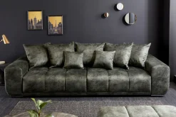 Big Sofa ELEGANCIA 285cm moosgrün Microfaser XXL Couch inkl. Kissen Federkern