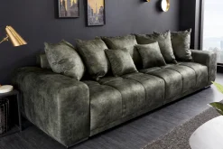 Big Sofa ELEGANCIA 285cm moosgrün Microfaser XXL Couch inkl. Kissen Federkern