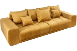 Big Sofa ELEGANCIA 285cm senfgelb Vogue Velours Samt XXL Couch inkl. Kissen Federkern