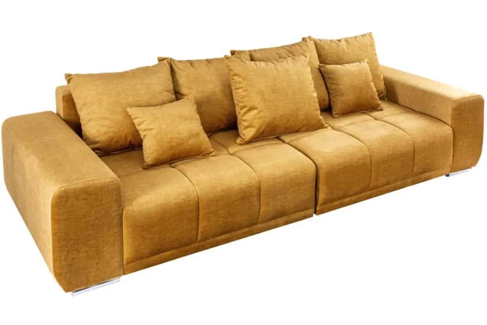 Big Sofa ELEGANCIA 285cm senfgelb Vogue Velours Samt XXL Couch inkl. Kissen Federkern