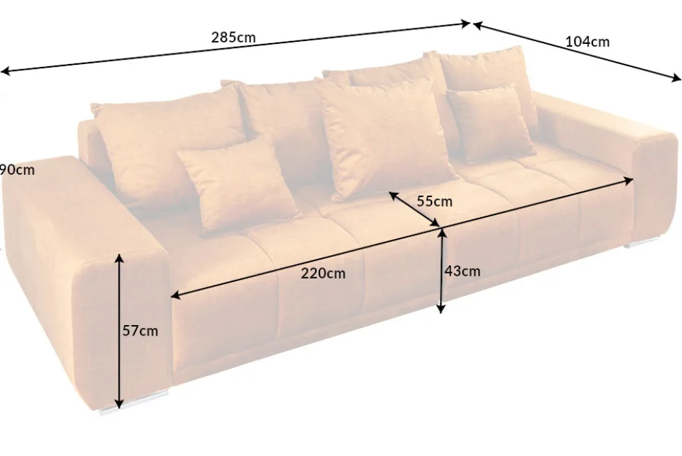 Big Sofa ELEGANCIA 285cm senfgelb Vogue Velours Samt XXL Couch inkl. Kissen Federkern