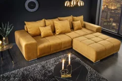 Big Sofa ELEGANCIA 285cm senfgelb Vogue Velours Samt XXL Couch inkl. Kissen Federkern