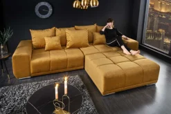 Big Sofa ELEGANCIA 285cm senfgelb Vogue Velours Samt XXL Couch inkl. Kissen Federkern