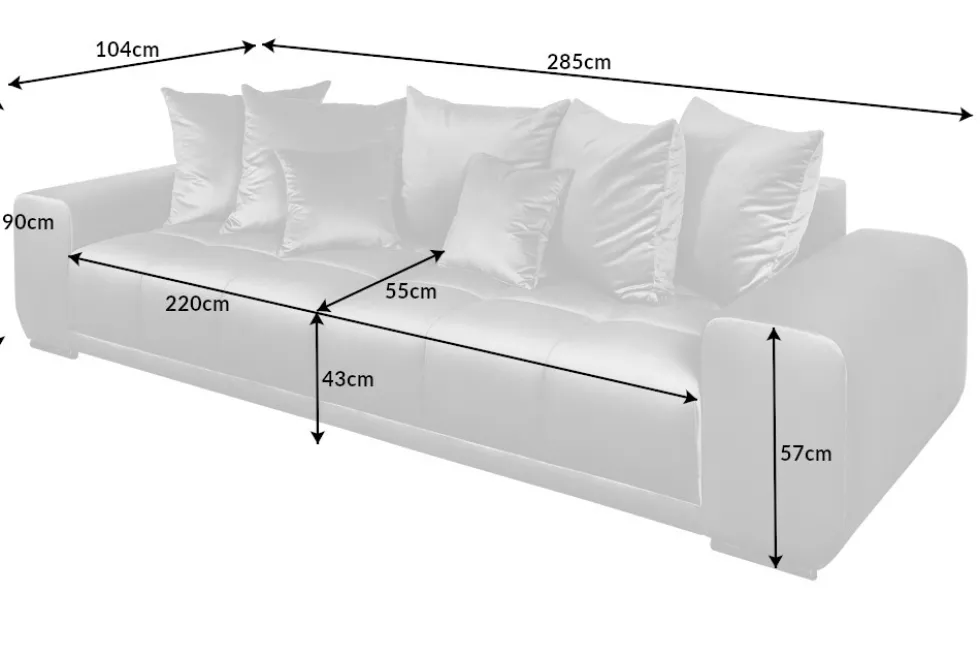 Big Sofa ELEGANCIA 285cm silbergrau Samt XXL Couch inkl. Kissen Federkern