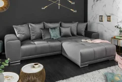 Big Sofa ELEGANCIA 285cm silbergrau Samt XXL Couch inkl. Kissen Federkern