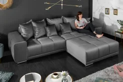 Big Sofa ELEGANCIA 285cm silbergrau Samt XXL Couch inkl. Kissen Federkern