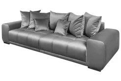 Big Sofa ELEGANCIA 285cm silbergrau Samt XXL Couch inkl. Kissen Federkern
