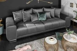 Big Sofa ELEGANCIA 285cm silbergrau Samt XXL Couch inkl. Kissen Federkern