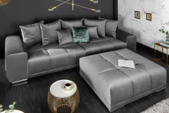 Big Sofa ELEGANCIA 285cm silbergrau Samt XXL Couch inkl. Kissen Federkern