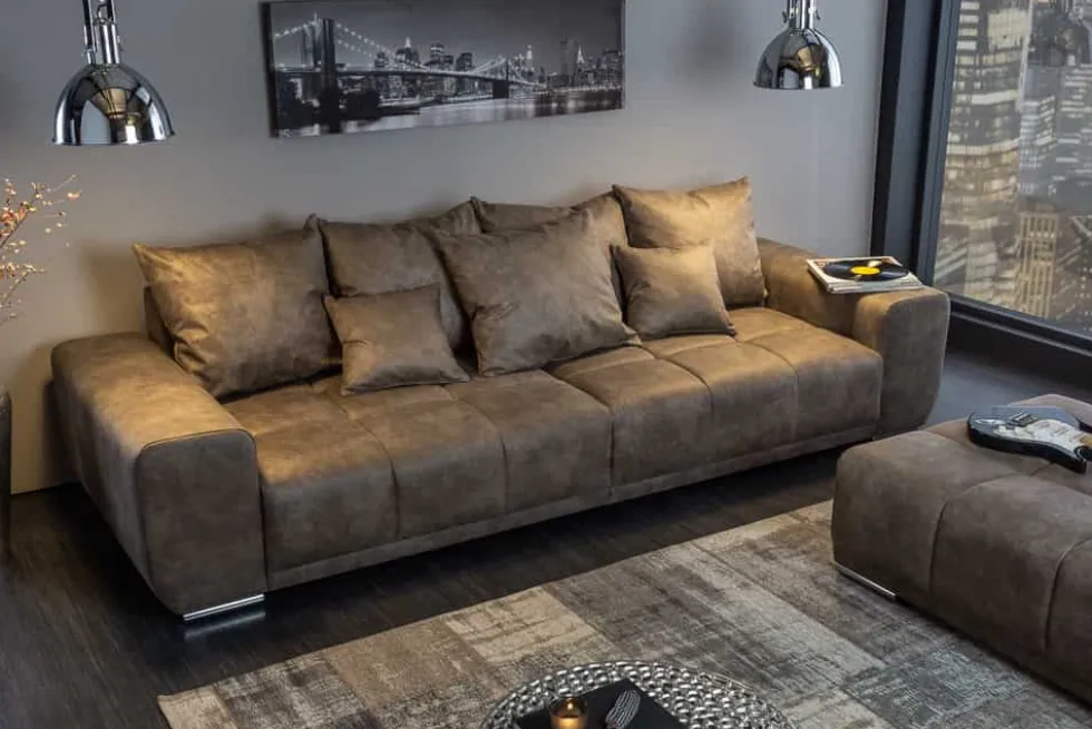 Big Sofa ELEGANCIA 285cm taupe Microfaser XXL Couch inkl. Kissen Federkern