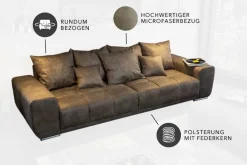 Big Sofa ELEGANCIA 285cm taupe Microfaser XXL Couch inkl. Kissen Federkern