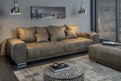 Big Sofa ELEGANCIA 285cm taupe Microfaser XXL Couch inkl. Kissen Federkern