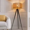 Boho Stehlampe VIENNA 142cm natur schwarz Wiener Geflecht Metall Dreifuß Stehleuchte