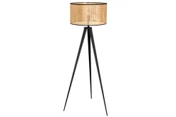 Boho Stehlampe VIENNA 142cm natur schwarz Wiener Geflecht Metall Dreifuß Stehleuchte
