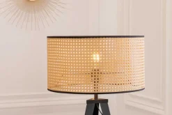 Boho Stehlampe VIENNA 142cm natur schwarz Wiener Geflecht Metall Dreifuß Stehleuchte