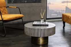 Bone Inlay Couchtisch HARMONY NATURE 60cm rund schwarz weiß gold Intarsien Kunsthandwerk