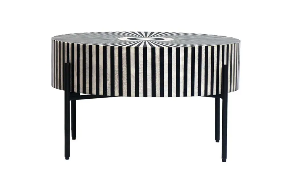 Bone Inlay Couchtisch HARMONY NATURE 65cm schwarz weiß Intarsien Kunsthandwerk