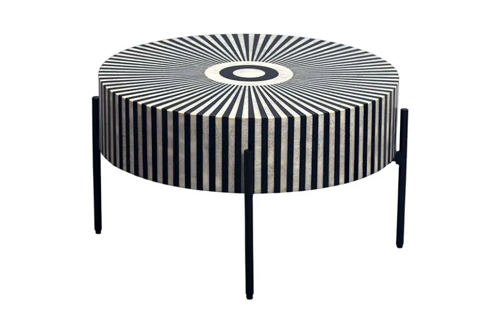 Bone Inlay Couchtisch HARMONY NATURE 65cm schwarz weiß Intarsien Kunsthandwerk