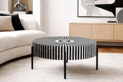 Bone Inlay Couchtisch HARMONY NATURE 65cm schwarz weiß Intarsien Kunsthandwerk