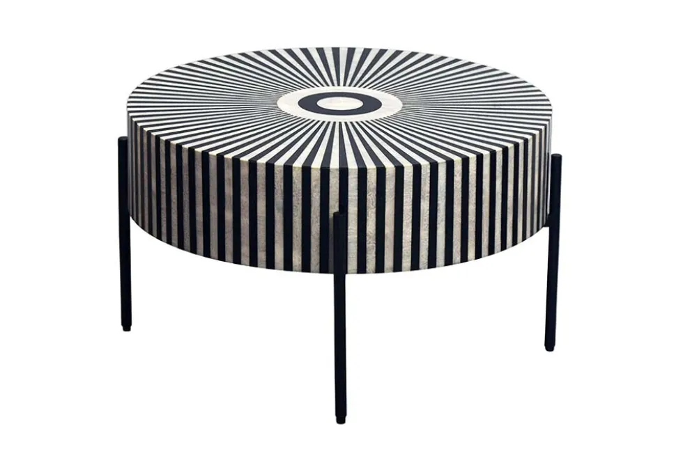 Bone Inlay Couchtisch HARMONY NATURE 65cm schwarz weiß Intarsien Kunsthandwerk