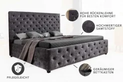 Boxbett PARIS 180x200cm grau Samt mit Stauraum und Lattenrost