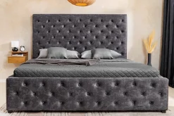 Boxbett PARIS 180x200cm grau Samt mit Stauraum und Lattenrost