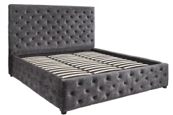 Boxbett PARIS 180x200cm grau Samt mit Stauraum und Lattenrost