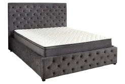 Boxbett PARIS 180x200cm grau Samt mit Stauraum inkl. Matratze und Topper