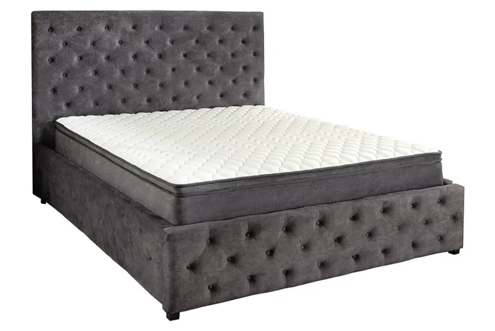 Boxbett PARIS 160x200cm grau Samt mit Stauraum inkl. Matratze und Topper