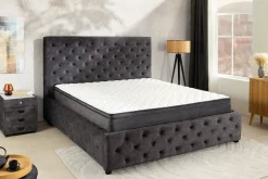 Boxbett PARIS 160x200cm grau Samt mit Stauraum inkl. Matratze und Topper