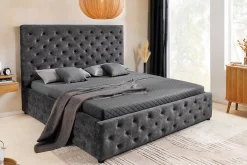 Boxbett PARIS 160x200cm grau Samt mit Stauraum und Lattenrost
