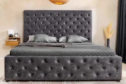 Boxbett PARIS 160x200cm grau Samt mit Stauraum und Lattenrost