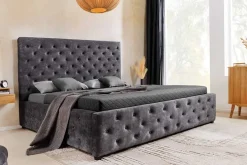 Boxbett PARIS 160x200cm grau Samt mit Stauraum und Lattenrost