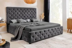 Boxbett PARIS 160x200cm grau Samt mit Stauraum und Lattenrost