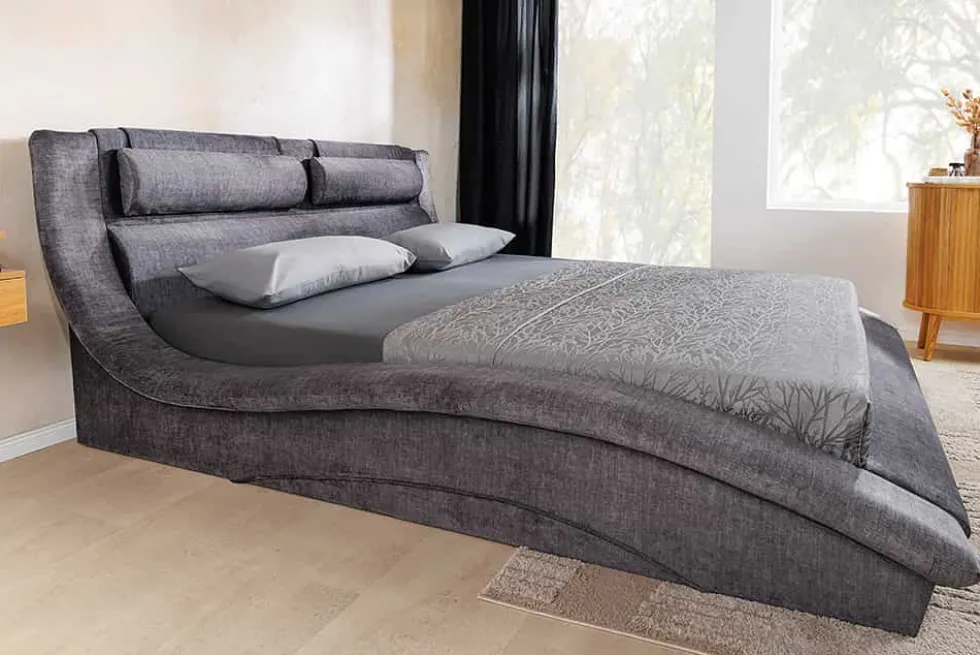 Boxbett SWING 180x200cm grau Vogue Seiden Samtstoff inkl. Stauraum und Lattenrost