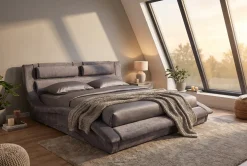 Boxbett SWING 160x200cm grau Vogue Seiden Samtstoff inkl. Stauraum und Bettkasten