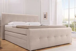 Boxspringbett SIGNUM 180x200cm beige Bouclé inkl. Stauraum Matratze Topper Matratze