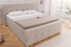 Boxspringbett SIGNUM 180x200cm beige Bouclé inkl. Stauraum Matratze Topper Matratze