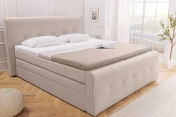 Boxspringbett SIGNUM 180x200cm beige Bouclé inkl. Stauraum Matratze Topper Matratze