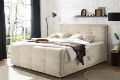 Boxspringbett TOULOUSE 180x200cm beige Microfaser inkl. Matratze Topper Stauraum