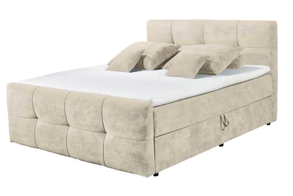 Boxspringbett TOULOUSE 180x200cm beige Microfaser inkl. Matratze Topper Stauraum
