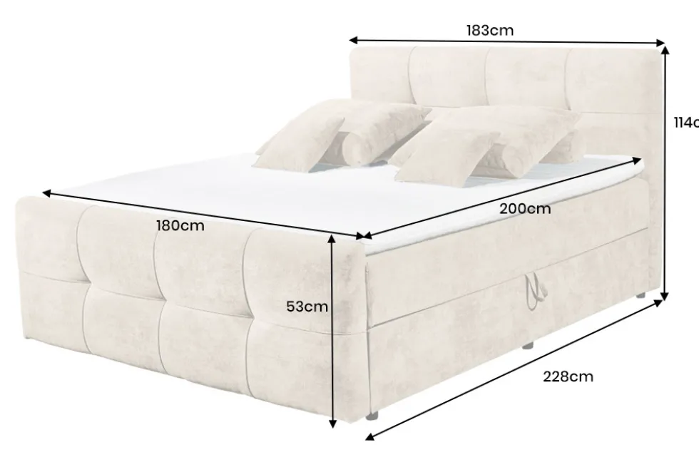 Boxspringbett TOULOUSE 180x200cm beige Microfaser inkl. Matratze Topper Stauraum