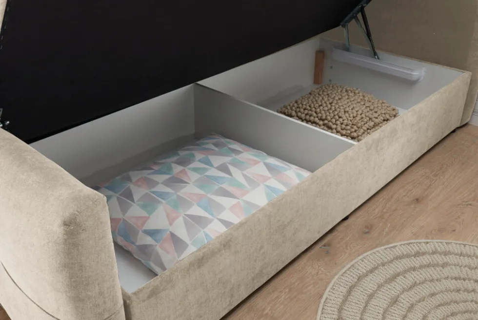 Boxspringbett TOULOUSE 180x200cm beige Microfaser inkl. Matratze Topper Stauraum