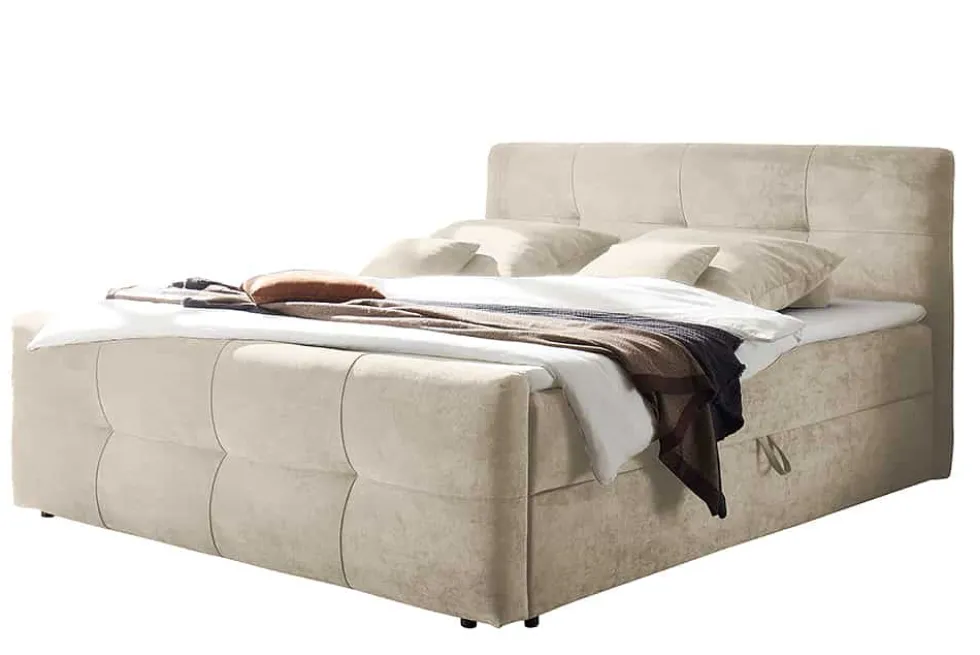 Boxspringbett TOULOUSE 180x200cm beige Microfaser inkl. Matratze Topper Stauraum