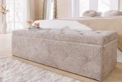 Chesterfield Bettbank EXTRAVAGANCIA 140cm champagner greige Bouclè mit Stauraum
